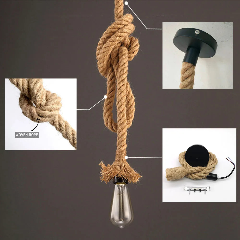 Vintage Hemp Rope Pendant Light