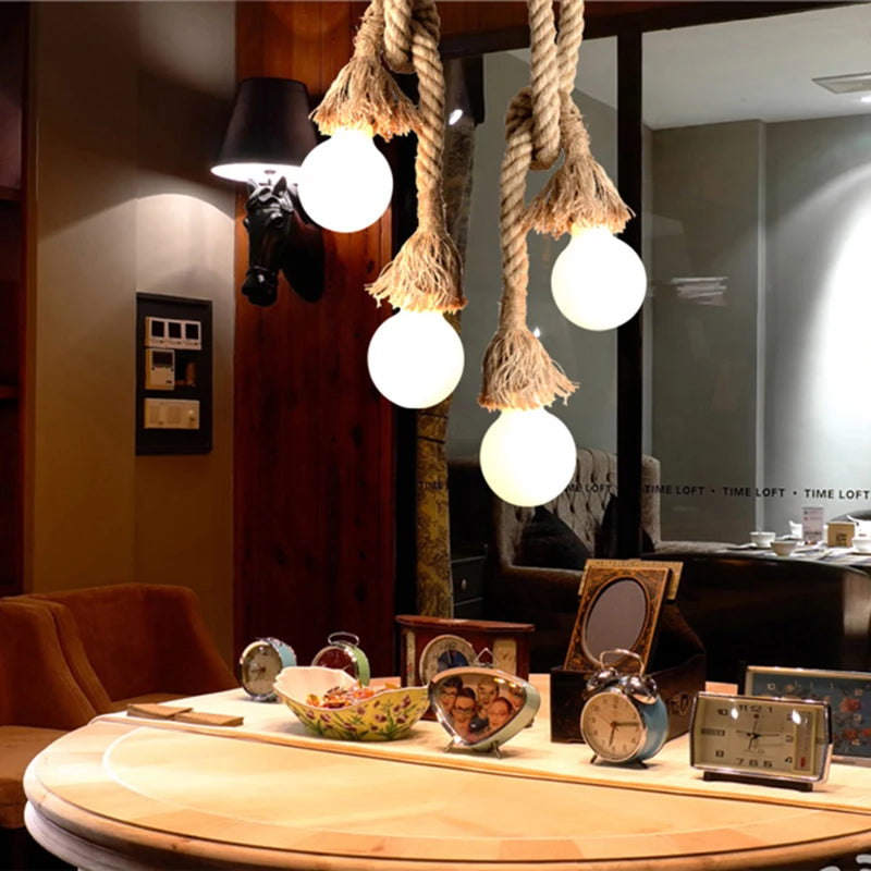 Vintage Hemp Rope Pendant Light