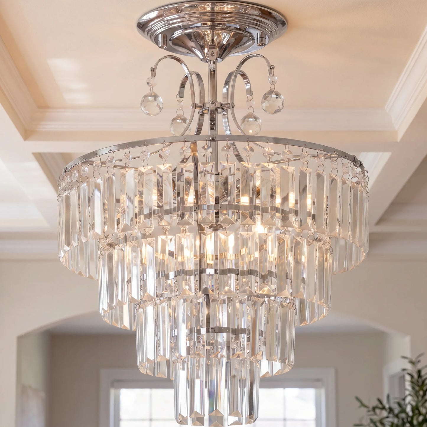 Modern Silver Crystal Chandelier