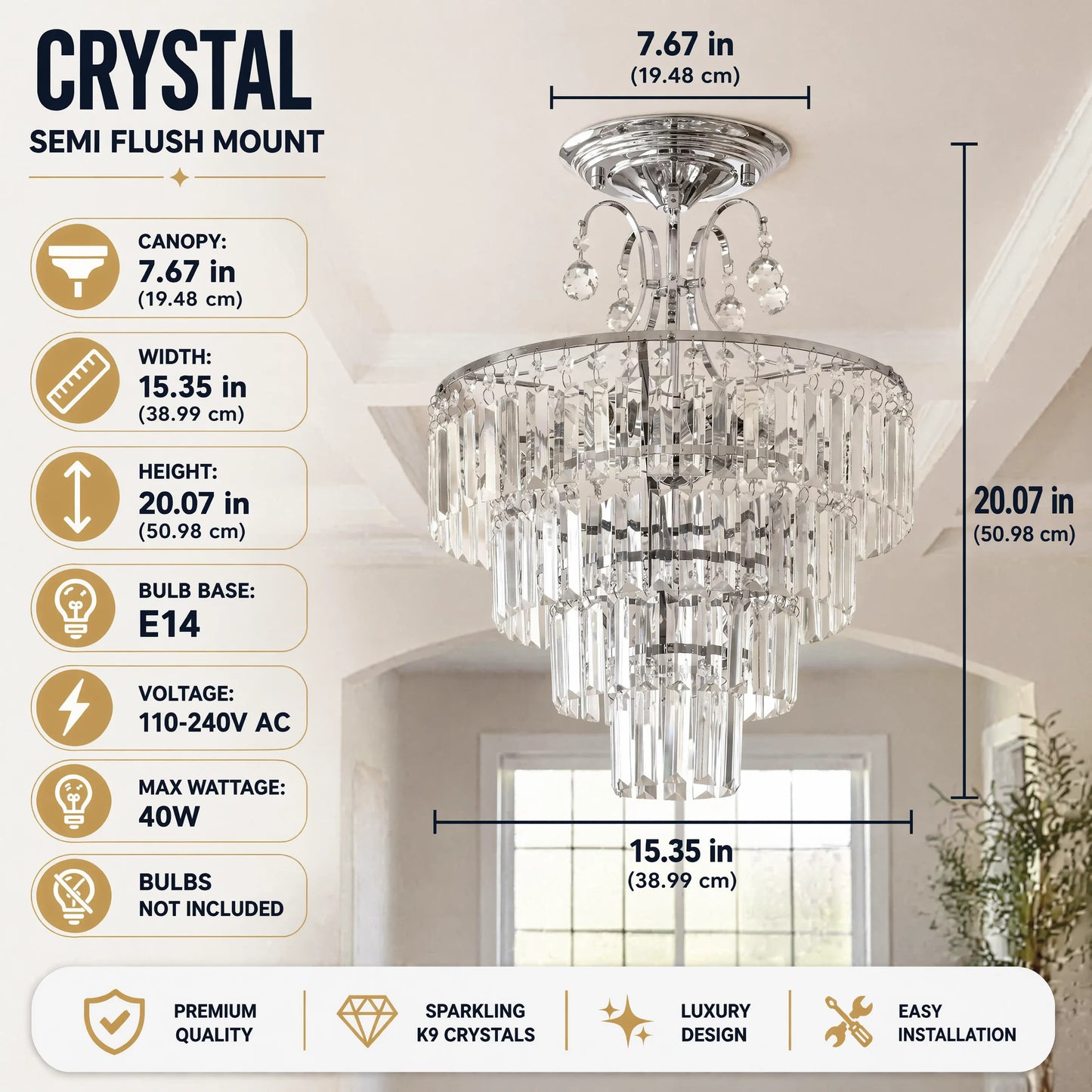 Modern Silver Crystal Chandelier
