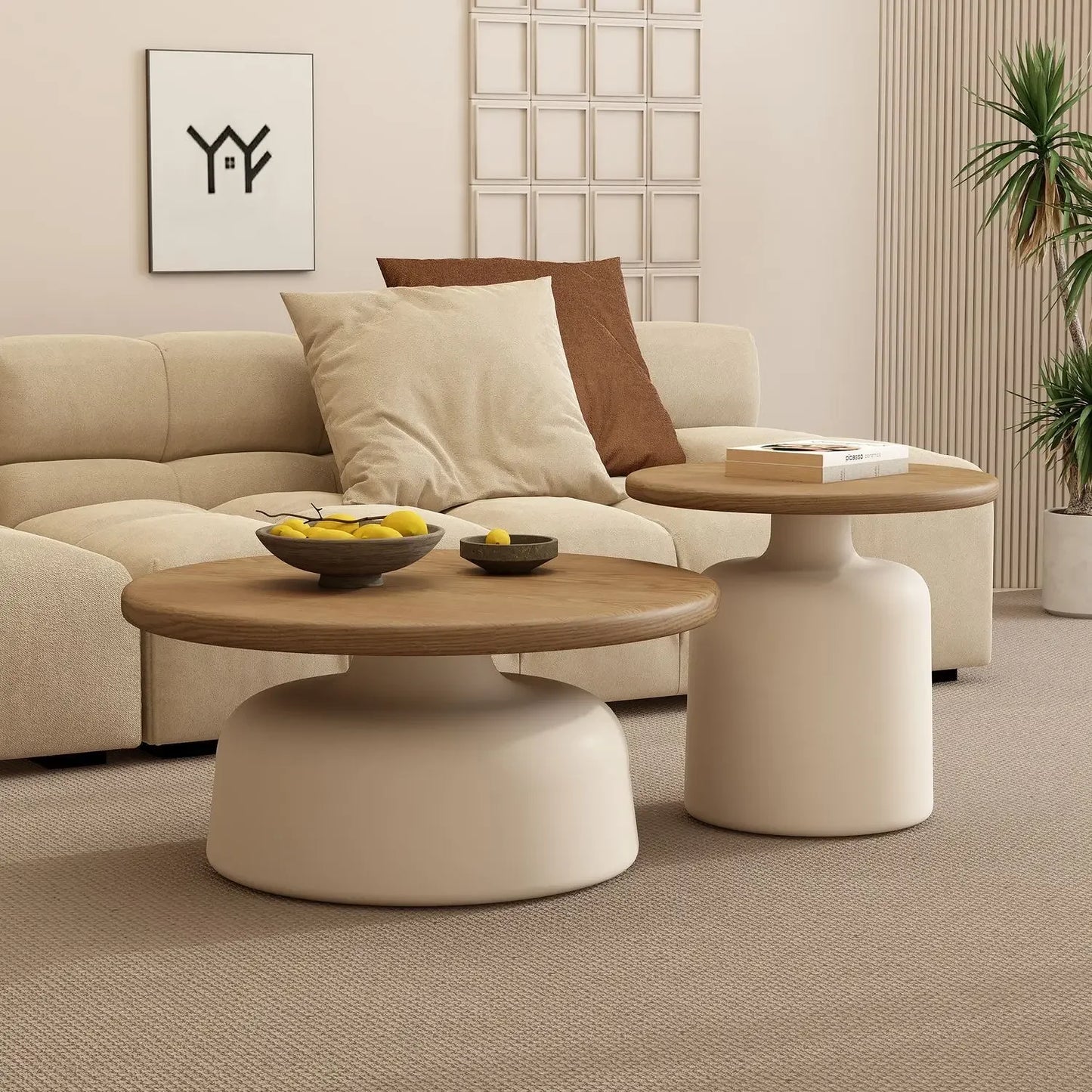 Cream Round Coffee Table Set