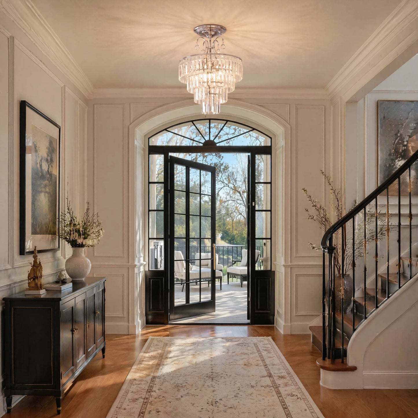 Modern Silver Crystal Chandelier